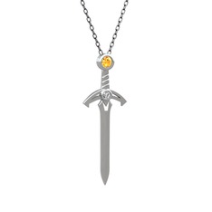 Kılıç Kolye - Sitrin ve beyaz zirkon 925 ayar gümüş kolye (40 cm gümüş rolo zincir) #17wq2fq