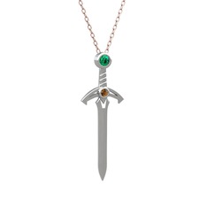 Kılıç Kolye - Yeşil kuvars ve dumanlı kuvars 925 ayar gümüş kolye (40 cm rose altın rolo zincir) #17yir50