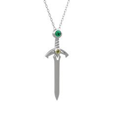 Kılıç Kolye - Yeşil kuvars ve peridot 14 ayar beyaz altın kolye (40 cm beyaz altın rolo zincir) #188qm8w