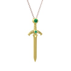 Kılıç Kolye - Yeşil kuvars ve kök zümrüt 14 ayar altın kolye (40 cm rose altın rolo zincir) #18cwtga
