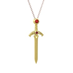Kılıç Kolye - Garnet ve kök yakut 14 ayar altın kolye (40 cm rose altın rolo zincir) #18d5mam
