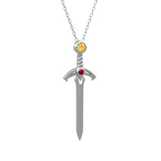 Kılıç Kolye - Sitrin ve rodolit garnet 18 ayar beyaz altın kolye (40 cm gümüş rolo zincir) #18o7uiq