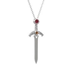 Kılıç Kolye - Kök yakut ve dumanlı kuvars 925 ayar gümüş kolye (40 cm gümüş rolo zincir) #1ayi0x6