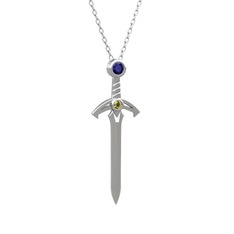 Kılıç Kolye - Lab safir ve peridot 925 ayar gümüş kolye (40 cm beyaz altın rolo zincir) #1cmia2