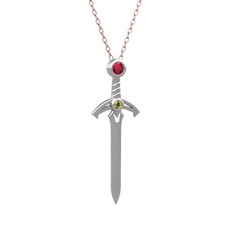 Kılıç Kolye - Rodolit garnet ve peridot 925 ayar gümüş kolye (40 cm rose altın rolo zincir) #1ct6bhm