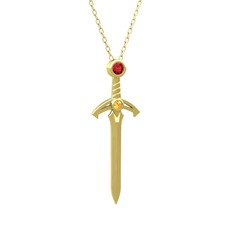 Kılıç Kolye - Garnet ve sitrin 18 ayar altın kolye (40 cm altın rolo zincir) #1f0zdbt