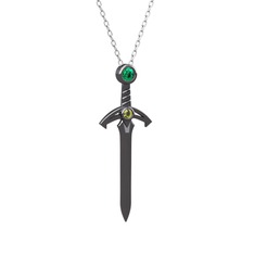 Kılıç Kolye - Yeşil kuvars ve peridot 925 ayar siyah rodyum kaplama gümüş kolye (40 cm beyaz altın rolo zincir) #1fn1hby