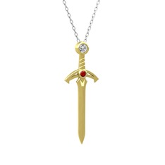 Kılıç Kolye - Pırlanta ve garnet 8 ayar altın kolye (0.08 karat, 40 cm beyaz altın rolo zincir) #1gethdx