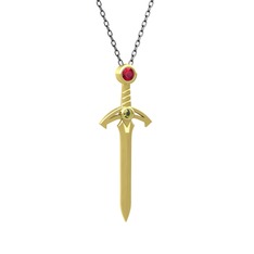 Kılıç Kolye - Rodolit garnet ve peridot 18 ayar altın kolye (40 cm gümüş rolo zincir) #1jn4den