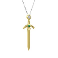 Kılıç Kolye - Pırlanta ve yeşil kuvars 18 ayar altın kolye (0.08 karat, 40 cm gümüş rolo zincir) #1lbfpcd