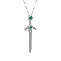Kılıç Kolye - Yeşil kuvars 925 ayar gümüş kolye (40 cm beyaz altın rolo zincir) #1nislnj