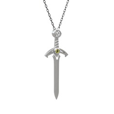 Kılıç Kolye - Swarovski ve peridot 18 ayar beyaz altın kolye (40 cm gümüş rolo zincir) #1o3c5sj