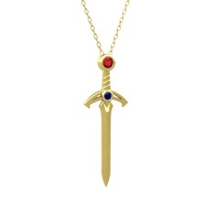 Kılıç Kolye - Garnet ve lab safir 14 ayar altın kolye (40 cm altın rolo zincir) #1q5fjhm