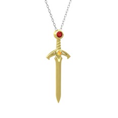 Kılıç Kolye - Garnet ve sitrin 8 ayar altın kolye (40 cm gümüş rolo zincir) #1td1iah