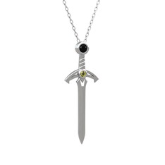 Kılıç Kolye - Siyah zirkon ve peridot 18 ayar beyaz altın kolye (40 cm beyaz altın rolo zincir) #1tegnv8