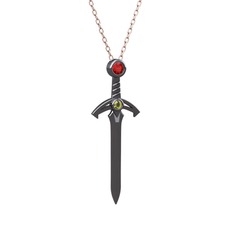 Kılıç Kolye - Garnet ve peridot 925 ayar siyah rodyum kaplama gümüş kolye (40 cm gümüş rolo zincir) #1vgf889