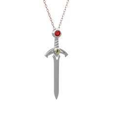 Kılıç Kolye - Garnet ve peridot 925 ayar gümüş kolye (40 cm rose altın rolo zincir) #1vydk46