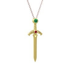 Kılıç Kolye - Yeşil kuvars ve rodolit garnet 925 ayar altın kaplama gümüş kolye (40 cm rose altın rolo zincir) #1ygnbu5
