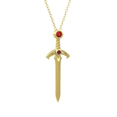 Kılıç Kolye - Garnet ve kök yakut 18 ayar altın kolye (40 cm altın rolo zincir) #3r22ft