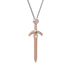 Kılıç Kolye - Swarovski ve peridot 925 ayar rose altın kaplama gümüş kolye (40 cm gümüş rolo zincir) #57klm5