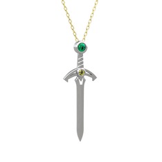 Kılıç Kolye - Yeşil kuvars ve peridot 8 ayar beyaz altın kolye (40 cm altın rolo zincir) #a1axyu