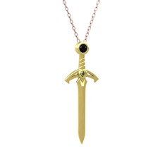 Kılıç Kolye - Siyah zirkon ve peridot 8 ayar altın kolye (40 cm rose altın rolo zincir) #ajzac5
