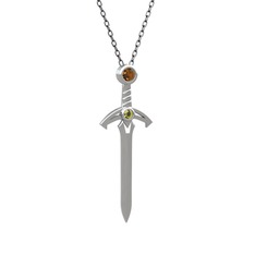 Kılıç Kolye - Dumanlı kuvars ve peridot 14 ayar beyaz altın kolye (40 cm gümüş rolo zincir) #chaqir