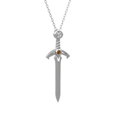 Kılıç Kolye - Pırlanta ve dumanlı kuvars 14 ayar beyaz altın kolye (0.08 karat, 40 cm gümüş rolo zincir) #elnxmp