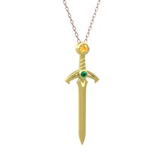 Kılıç Kolye - Sitrin ve yeşil kuvars 14 ayar altın kolye (40 cm rose altın rolo zincir) #f8hdxl