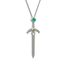 Kılıç Kolye - Kök zümrüt ve peridot 925 ayar gümüş kolye (40 cm gümüş rolo zincir) #jrxxov