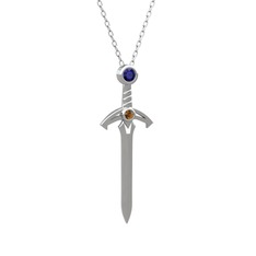 Kılıç Kolye - Lab safir ve dumanlı kuvars 925 ayar gümüş kolye (40 cm gümüş rolo zincir) #jvef0q