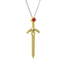 Kılıç Kolye - Garnet ve peridot 18 ayar altın kolye (40 cm rose altın rolo zincir) #kakd7c