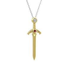 Kılıç Kolye - Pırlanta ve kök yakut 18 ayar altın kolye (0.08 karat, 40 cm beyaz altın rolo zincir) #kln4l9