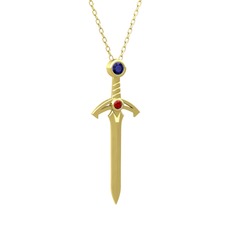Kılıç Kolye - Lab safir ve garnet 8 ayar altın kolye (40 cm gümüş rolo zincir) #kr55zy