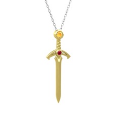 Kılıç Kolye - Sitrin ve rodolit garnet 18 ayar altın kolye (40 cm beyaz altın rolo zincir) #l7hhaa