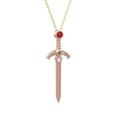 Kılıç Kolye - Garnet ve peridot 18 ayar rose altın kolye (40 cm altın rolo zincir) #l7yt0y