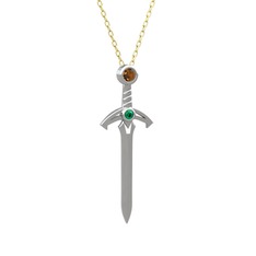 Kılıç Kolye - Dumanlı kuvars ve yeşil kuvars 925 ayar gümüş kolye (40 cm altın rolo zincir) #m59k2h