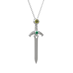 Kılıç Kolye - Peridot ve yeşil kuvars 925 ayar gümüş kolye (40 cm beyaz altın rolo zincir) #mov6v6