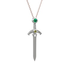 Kılıç Kolye - Yeşil kuvars ve peridot 925 ayar gümüş kolye (40 cm rose altın rolo zincir) #na3fl9