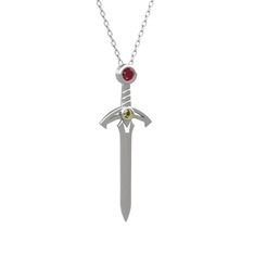 Kılıç Kolye - Kök yakut ve peridot 925 ayar gümüş kolye (40 cm beyaz altın rolo zincir) #nqqx8u