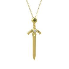 Kılıç Kolye - Peridot ve beyaz zirkon 14 ayar altın kolye (40 cm altın rolo zincir) #pgs10o