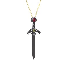 Kılıç Kolye - Kök yakut ve peridot 925 ayar siyah rodyum kaplama gümüş kolye (40 cm gümüş rolo zincir) #rsnait