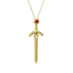 Kılıç Kolye - Rodolit garnet ve peridot 8 ayar altın kolye (40 cm altın rolo zincir) #s8qra1