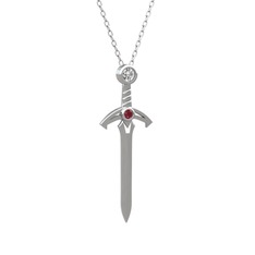 Kılıç Kolye - Pırlanta ve kök yakut 925 ayar gümüş kolye (0.08 karat, 40 cm gümüş rolo zincir) #sbmap8