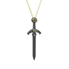 Kılıç Kolye - Peridot 925 ayar siyah rodyum kaplama gümüş kolye (40 cm altın rolo zincir) #u05cr6