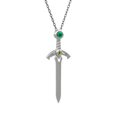 Kılıç Kolye - Yeşil kuvars ve peridot 18 ayar beyaz altın kolye (40 cm gümüş rolo zincir) #vvo6qd