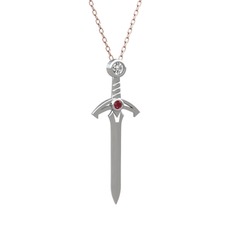 Kılıç Kolye - Pırlanta ve kök yakut 925 ayar gümüş kolye (0.08 karat, 40 cm rose altın rolo zincir) #wy42iu