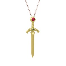 Kılıç Kolye - Rodolit garnet ve peridot 8 ayar altın kolye (40 cm rose altın rolo zincir) #x22he1