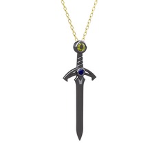 Kılıç Kolye - Peridot ve lab safir 925 ayar siyah rodyum kaplama gümüş kolye (40 cm altın rolo zincir) #yifp3v