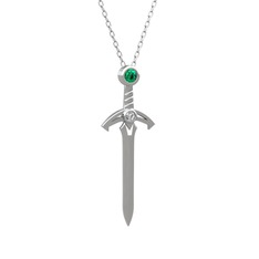 Kılıç Kolye - Yeşil kuvars ve beyaz zirkon 925 ayar gümüş kolye (40 cm beyaz altın rolo zincir) #zt84qz